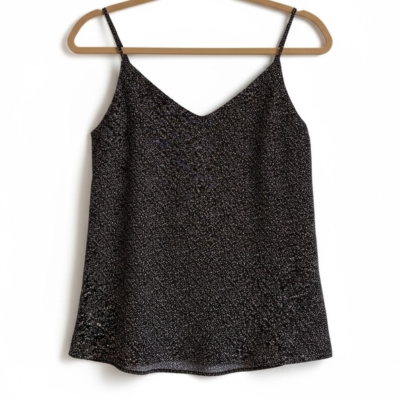 J. Crew Black Micro Print V-Neck Cami Tank Top Resortwear Vacation Size 2P - Picture 1 of 6